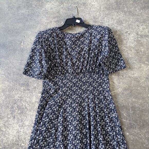 Vintage Elyees Button Up Maxi Dress Womens 6 Black Floral Elegant Summer - Picture 4 of 6